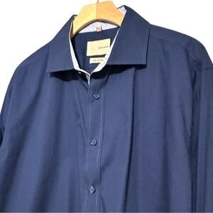 132 Karako Brothers Men’s 17 34/35 Navy Blue Cotton Turn Cuff Button Down Shirt